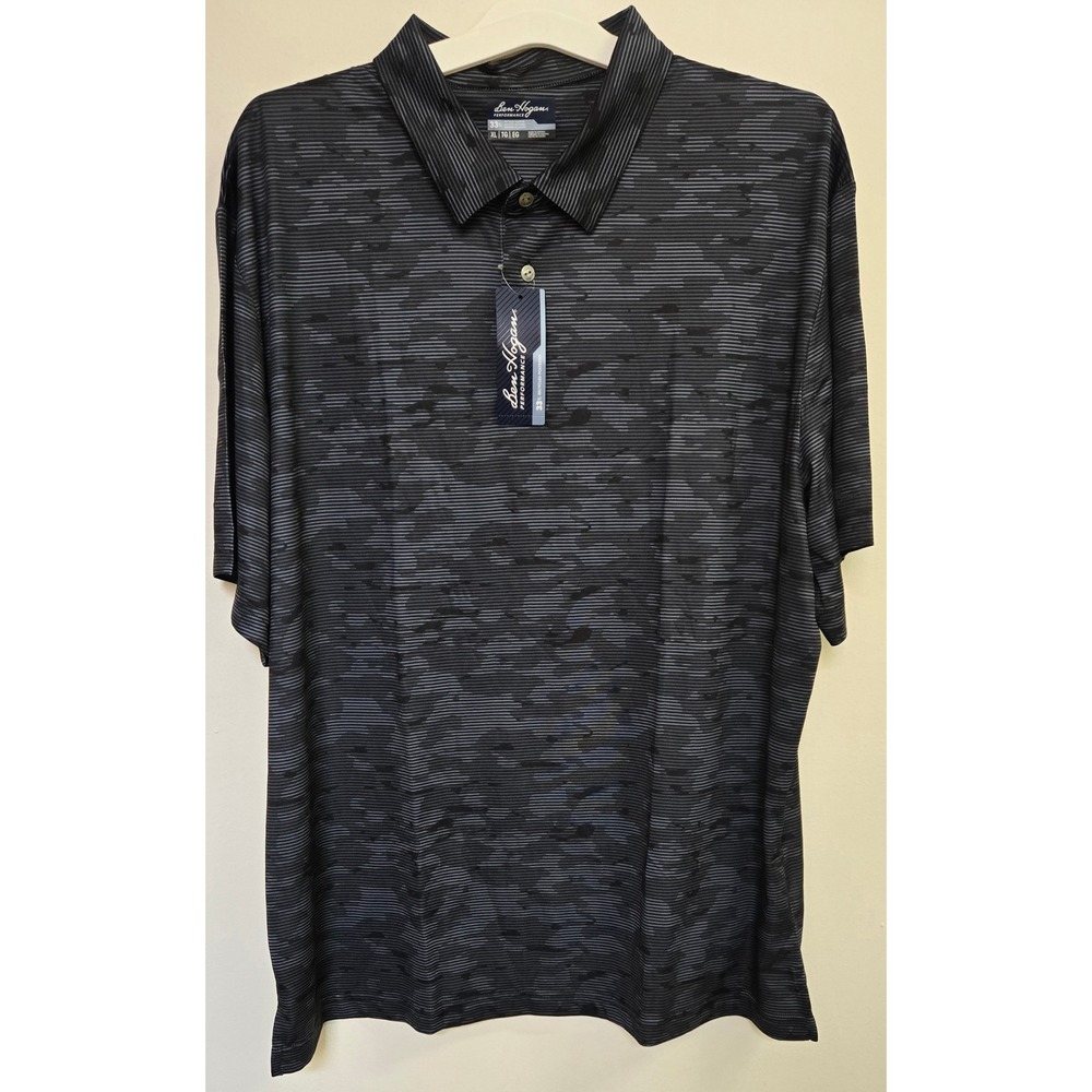 Ben Hogan Performance Mens XL Golf Polo Shirt Caviar Camo Stripe UPF 50 Stretch